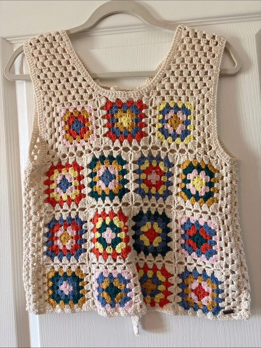 Ghanda Cream Crochet Tank Top with Multicolor Granny Squares